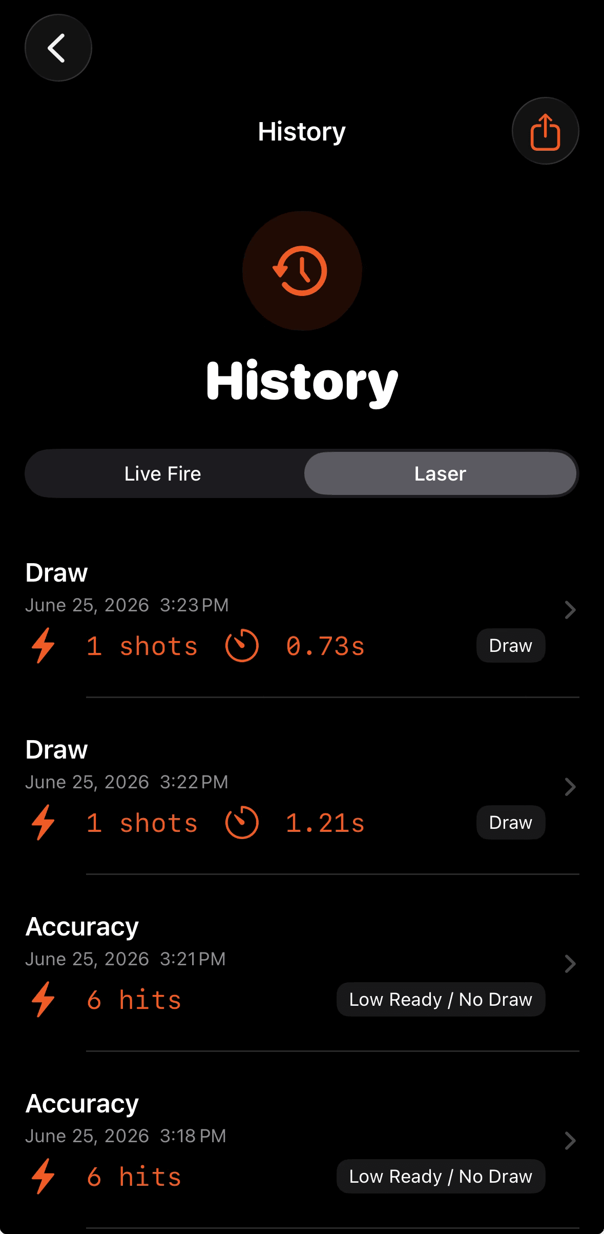 ShotPath training history view