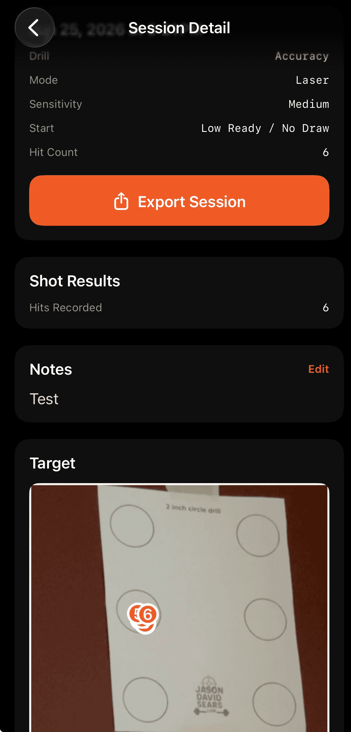 ShotPath session detail with target photo